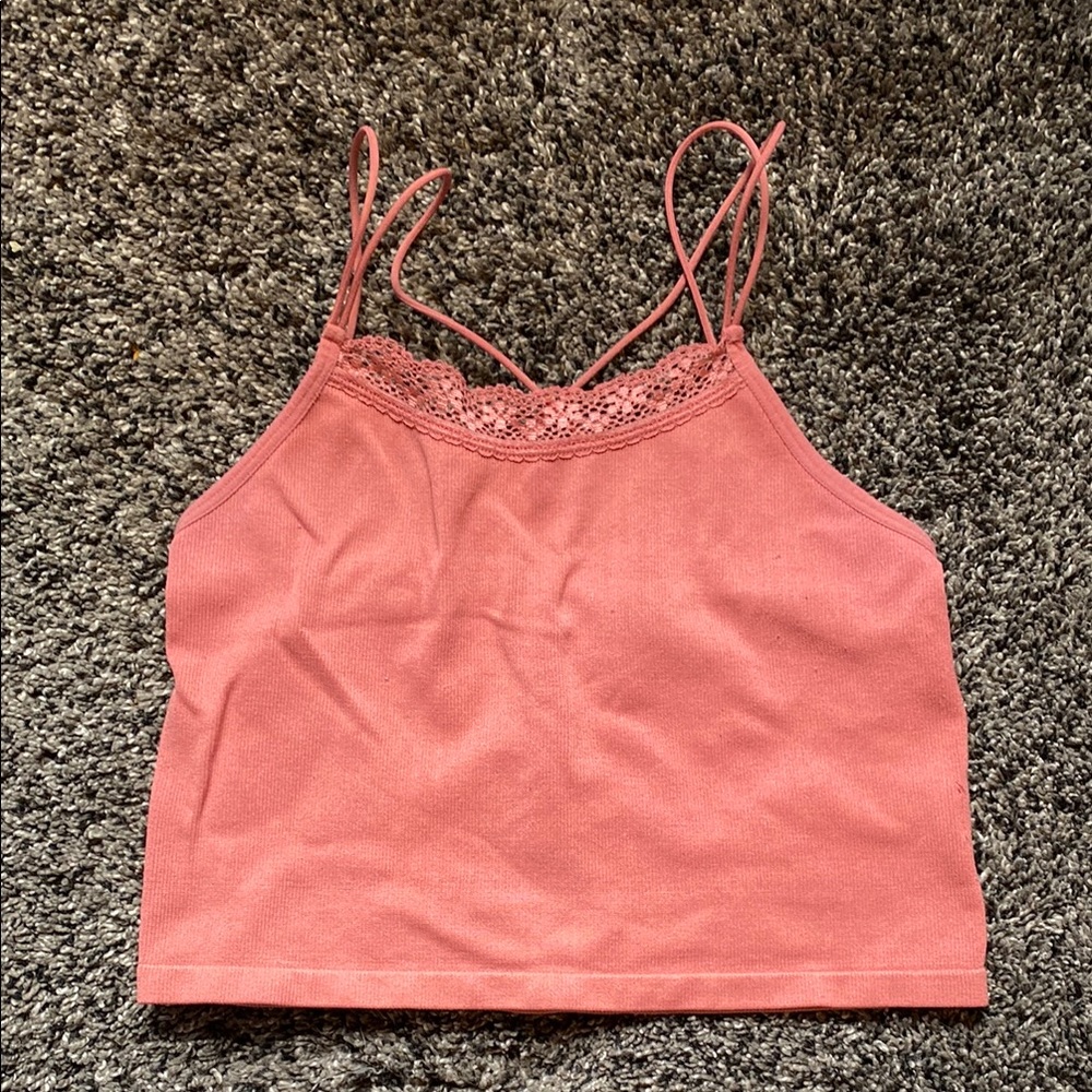 Women's Pink Lace Trim Cami Top